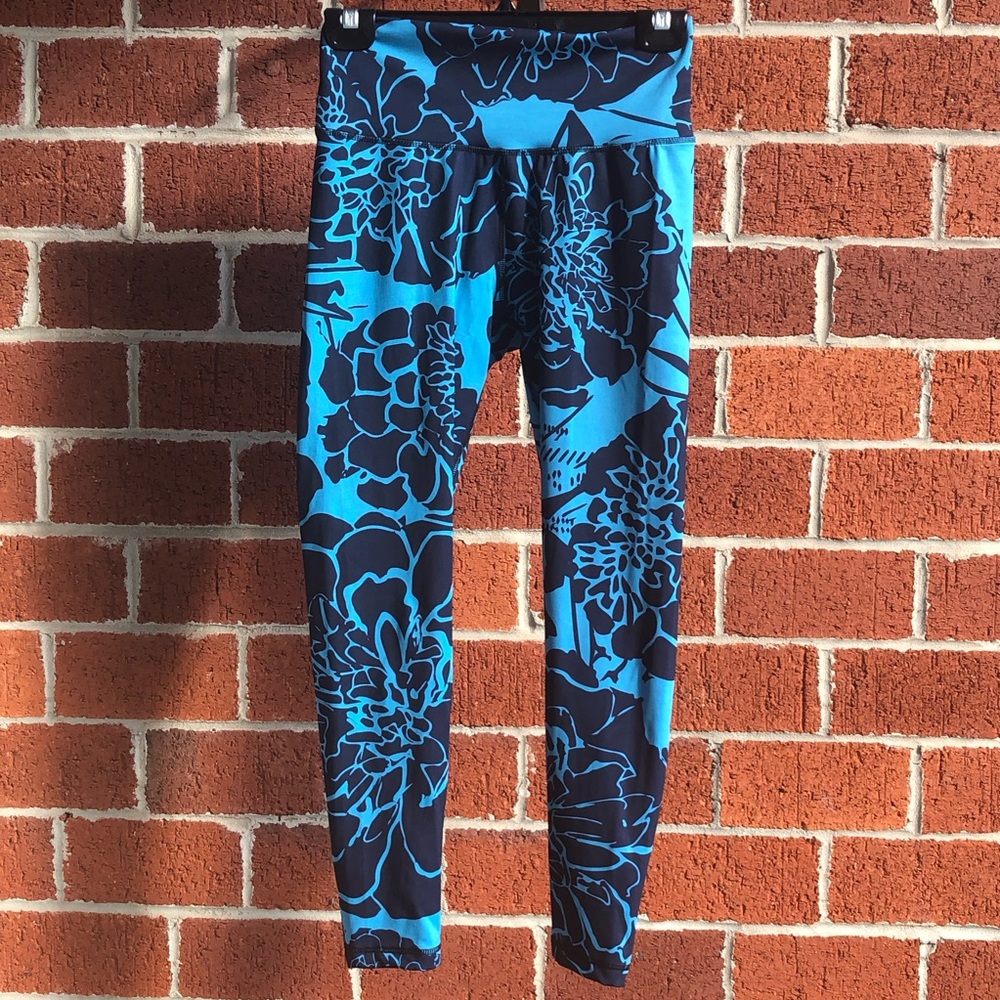 Adidas Optime Superher Training 7/8 Leggings Blue Floral Size Medium —#030 - Picture 2 of 11